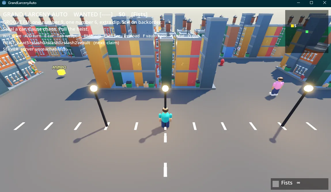 Grand Larceny Auto II running on Windows with the heist route visible in the HUD