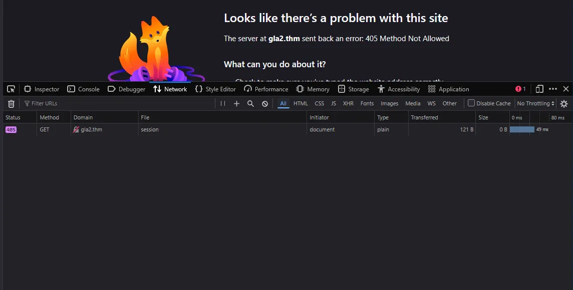 A GET request to the session endpoint returning 405 Method Not Allowed