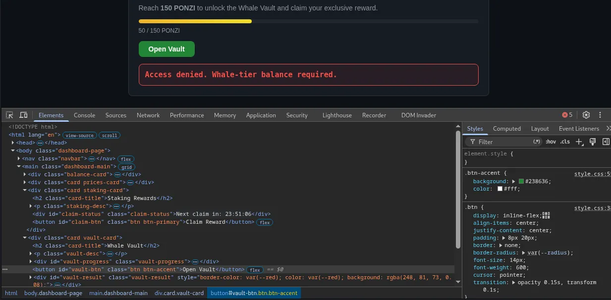 The browser allowing the edited vault button while the server still denies access
