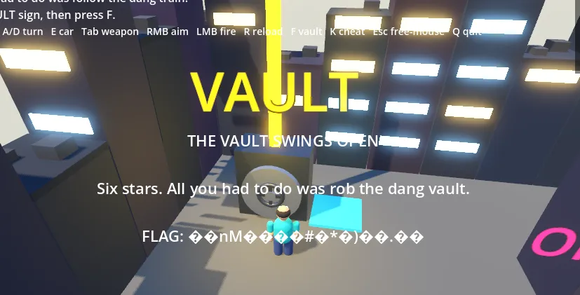 The vault win screen displaying garbled bytes after only the condition was patched